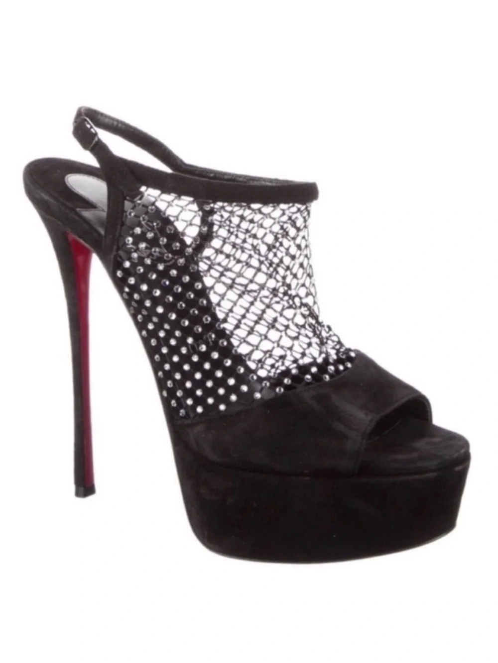 CHRISTIAN LOUBOUTIN Plougesta Alta Strass 150 Black Suede Platform Heels - Picture 4 of 11